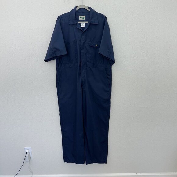 Key Poplin Navy Blue Unlined Short Sleeve Utility Coveralls Mens size XL Short - Picture 1 of 4